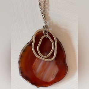 Organic Agate Slice Pendant Necklace | 24” Chain |
